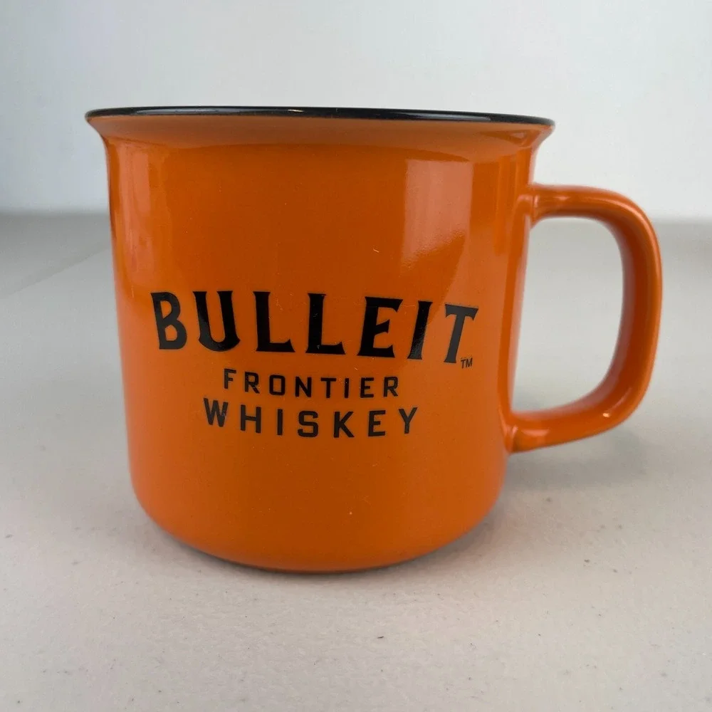 Bulleit Frontier Whiskey Mugs Cups Set of 4 Ceramic Orange Distillery Liquor